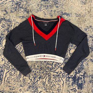 Tommy Hilfiger Cropped V Neck Sweatshirt Hoodie, Size XS